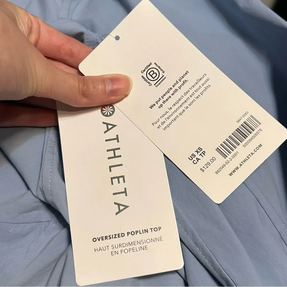 Athleta Midday Oversized Poplin Shirt Blue XS Office Stretch Utility Capsule